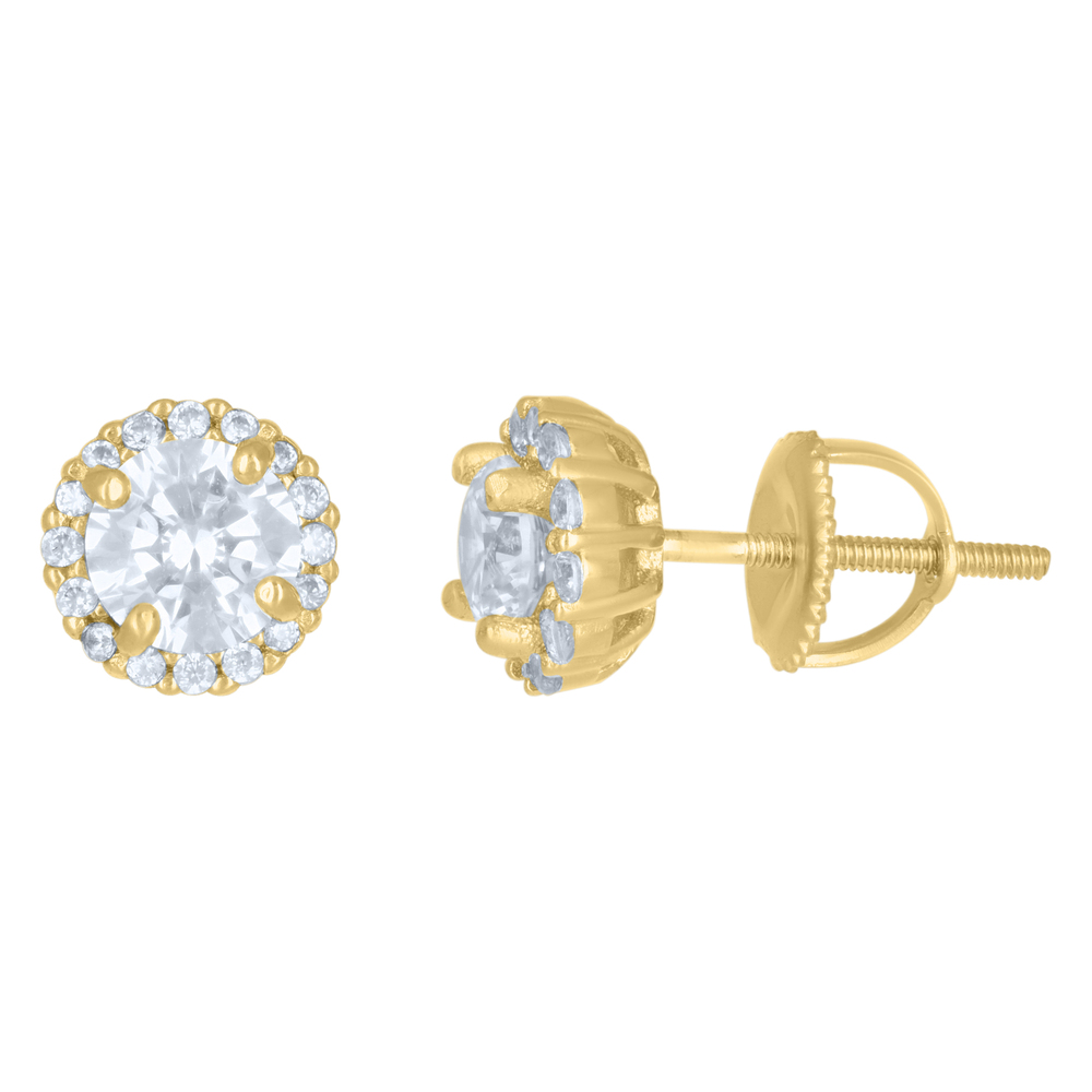 925 Sterling Silver Yellow-Tone Womens Cubic-Zirconia Round Stud Earrings